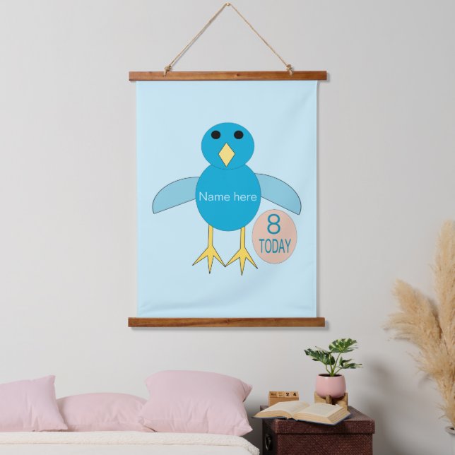Custom Blue Birthday Boy Chick Wandteppich Mit Holzrahmen (Schlafzimmer)
