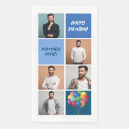 Custom Blue Birthday Party Photo Collage Serviette