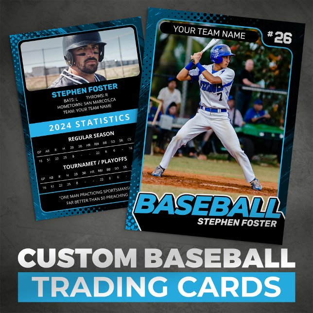 Custom Blue Black Pro Baseball Trading Card Status Telefonnummerkarte (Von Creator hochgeladen)