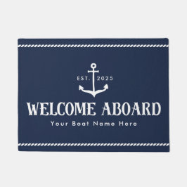 Custom Blue Boat Name Welcome Aboard Nautical Fußmatte