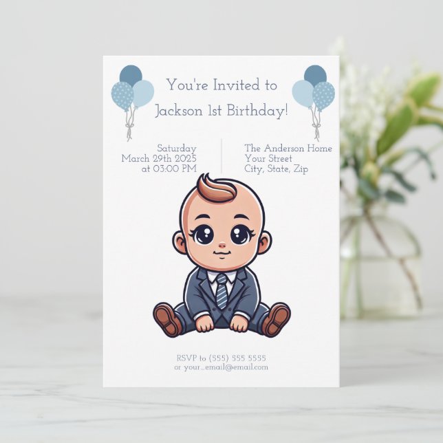 Custom Blue Boss Baby Einladung zum Geburtstag (Stehend Vorderseite)