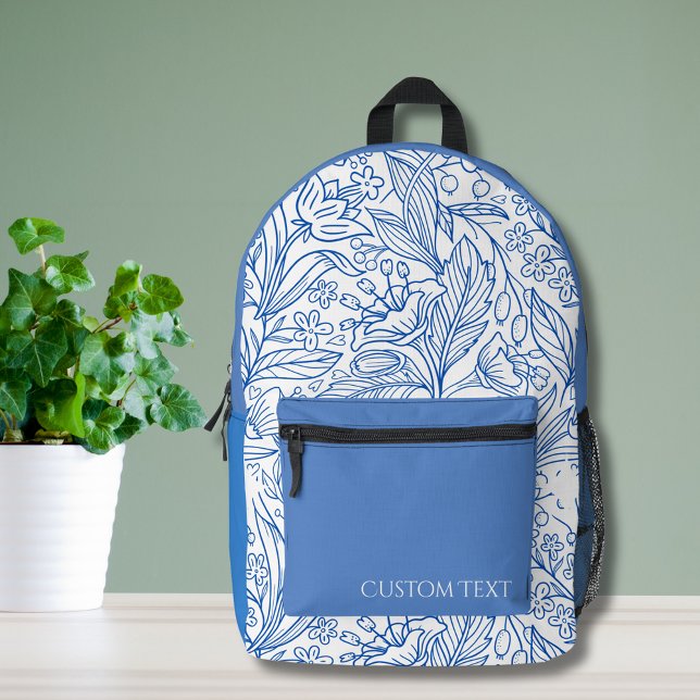 Custom Blue Botanical Bedruckter Rucksack (Von Creator hochgeladen)