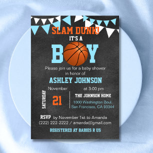 Custom Blue Boy Basketball Baby Shower Einladungen