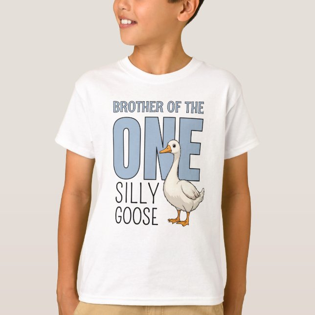Custom Blue Brother of  One Silly Goose Birthday T-Shirt (Vorderseite)