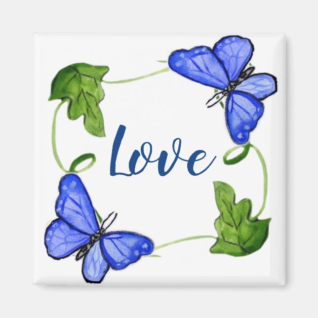 Custom Blue Butterfly mit Reben Magnet (Vorne)