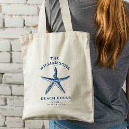 Custom Blue Coastal Starfish Beach House Tragetasche