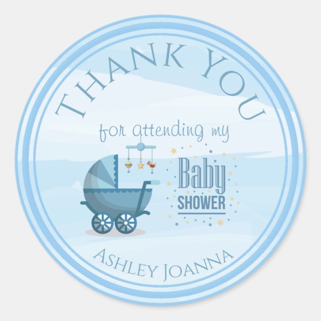 Custom Blue Danke Baby Dusche Runder Aufkleber (Vorderseite)