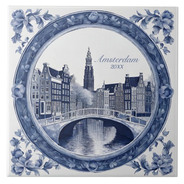 Custom Blue Delft Amsterdam Souvenir Fliese (Vorderseite)