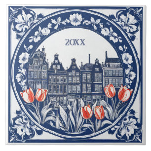 Custom Blue Delft Amsterdam Souvenir Fliese