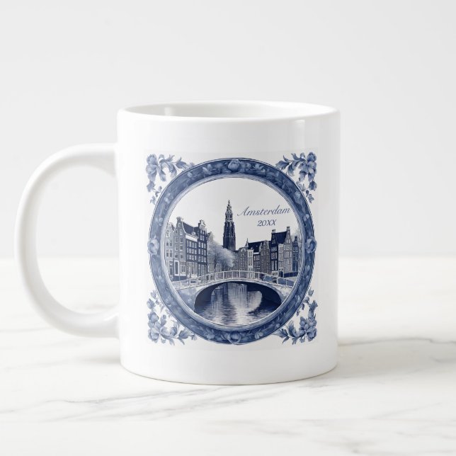 Custom Blue Delft Amsterdam Souvenir Jumbo-Tasse (Links)