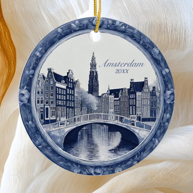 Custom Blue Delft Amsterdam Souvenir Keramik Ornament (Von Creator hochgeladen)