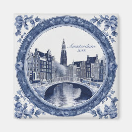 Custom Blue Delft Amsterdam Souvenir Magnet