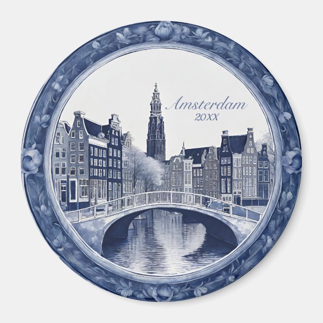 Custom Blue Delft Amsterdam Souvenir Magnet (Vorne)