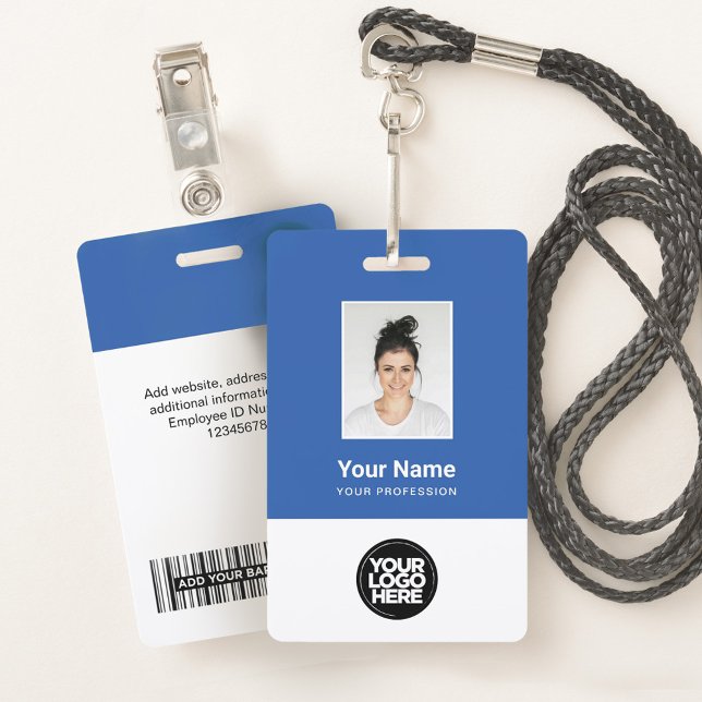 Custom Blue Employee Foto, Bar Code, Logo, Name Ausweis (Von Creator hochgeladen)