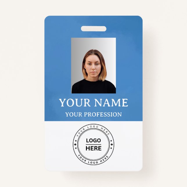 Custom Blue Employee Name Abzeichen mit Foto, Logo Ausweis (Vorderseite)