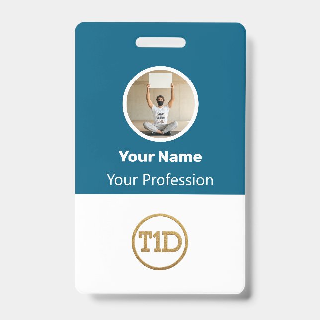 Custom Blue Employee Photo, Bar Code, Logo, Name B Ausweis (Vorderseite)