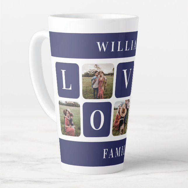 Custom Blue Family Foto Liebe Latte Tasse (Linke Ecke)