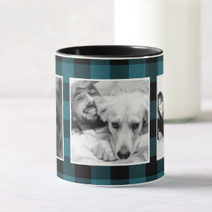 Custom Blue Family Kid Foto Buffalo Kariertes Must Tasse