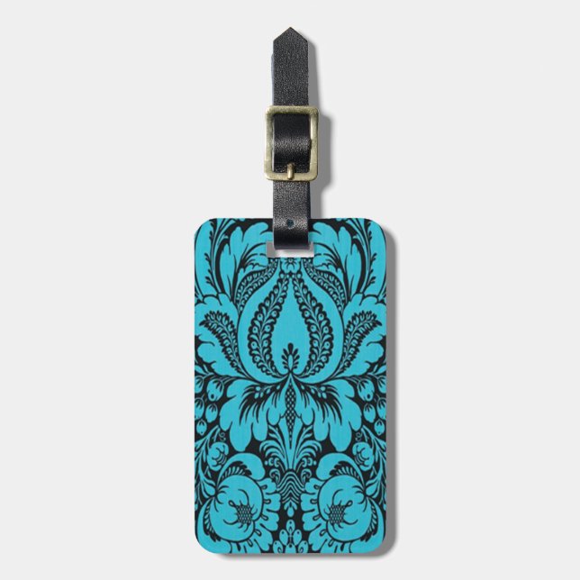 Custom Blue Fantasy Floral Luggage Tag Gepäckanhänger (Vorderseite vertikal)