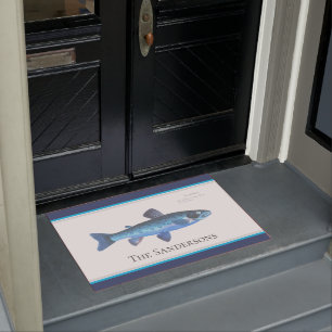 Custom Blue Fish Moderne Küstenschifffahrt Aquamar Fußmatte