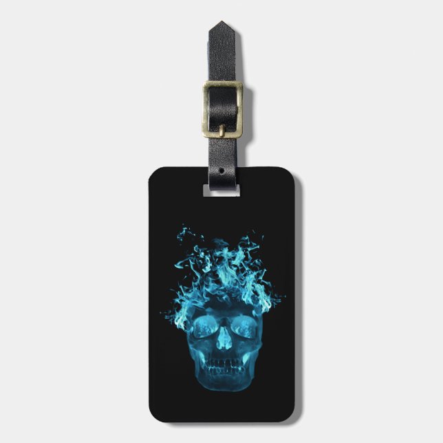 Custom Blue Flame Skull Luggage Tag Gepäckanhänger (Vorderseite vertikal)