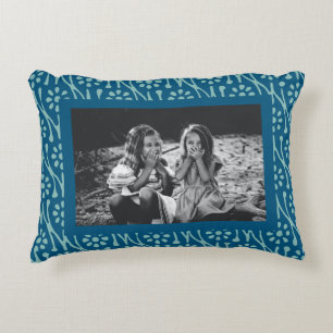 Custom Blue Floral Border Family Foto Keepake Dekokissen