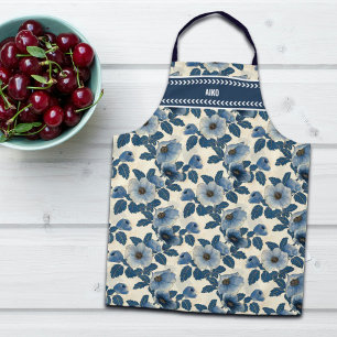 Custom Blue Floral Gold Glitzer Japanisch Ukiyo-e Schürze