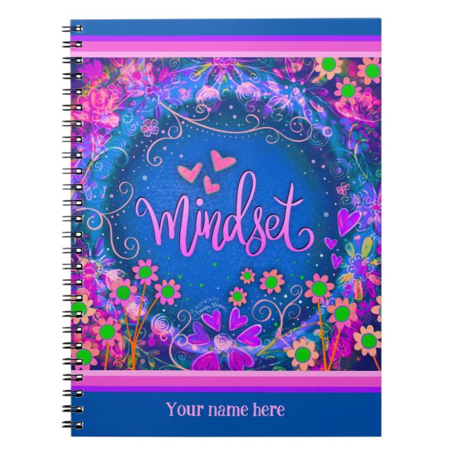 Custom Blue Floral Hearts Mindset Fun Colorful Notizblock (Vorderseite)