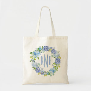 Custom Blue Floral hydrangea Monogram Tote Bag Tragetasche