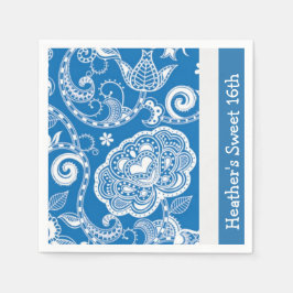 Custom Blue Floral Party Napkins Serviette