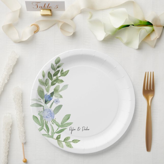 Custom Blue Floral Polterabend Plate Pappteller (Hochzeit)