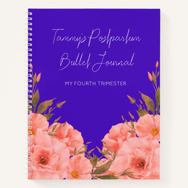 Custom Blue Floral Postpartum Journal For New Moms Notizbuch (Vorderseite)