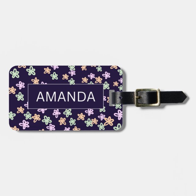 CUSTOM BLUE FLOWER PATTERN Luggage Tag Gepäckanhänger (Vorderseite horizontal)