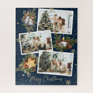 Custom Blue Foto Collage Weihnachts Jigsaw Puzzle