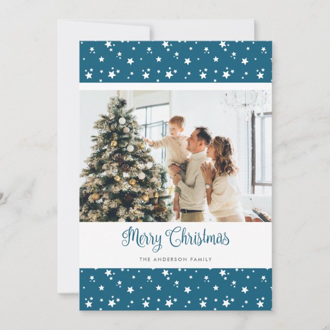 Custom Blue Foto Frohe Weihnachtskarten Feiertagskarte (Vorderseite)