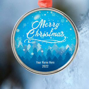 Custom Blue Friedlich Snow Forest Frohe Weihnachte Ornament Aus Metall