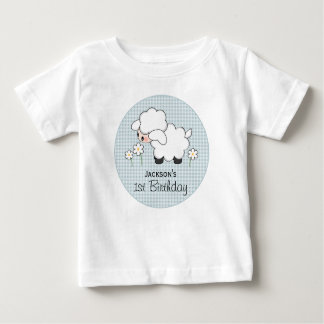 Custom Blue Gingham Lamb Geburtstag Baby T-shirt