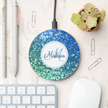 Custom Blue Glitzer Mermaid Mit Monogramm Name
