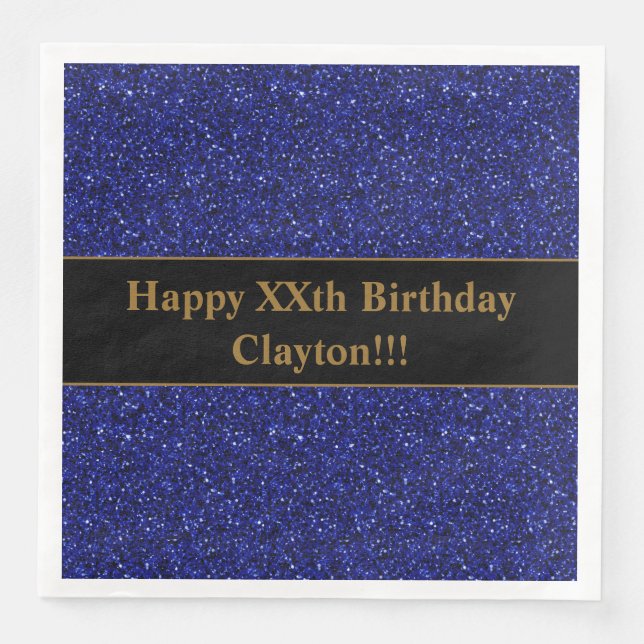 Custom Blue Glitzer mit Message Birthday Party Serviette (Vorderseite)
