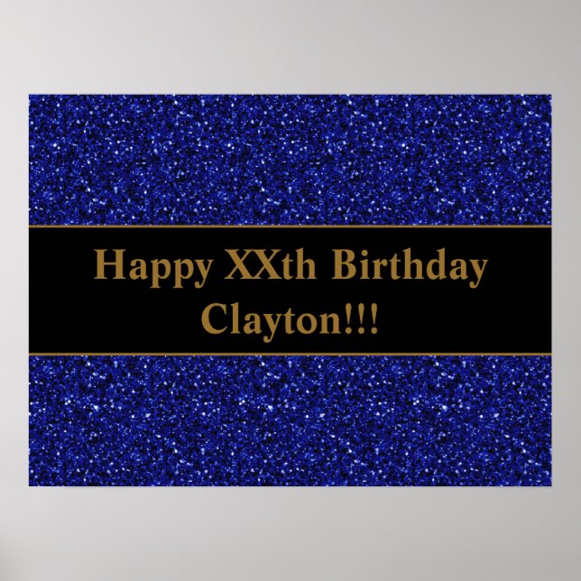 Custom Blue Glitzer mit Message Birthday Poster (Vorne)