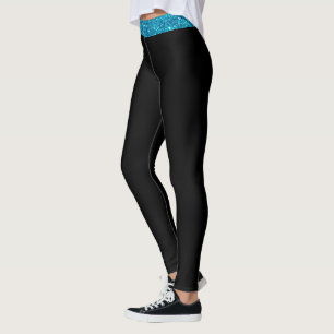 Custom Blue Glitzer Stripe Black Leggings Womens