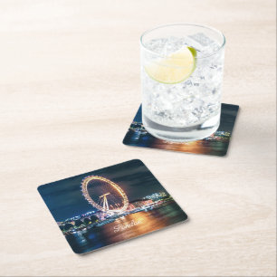 Custom Blue Gold City Night Travel London Rechteckiger Pappuntersetzer
