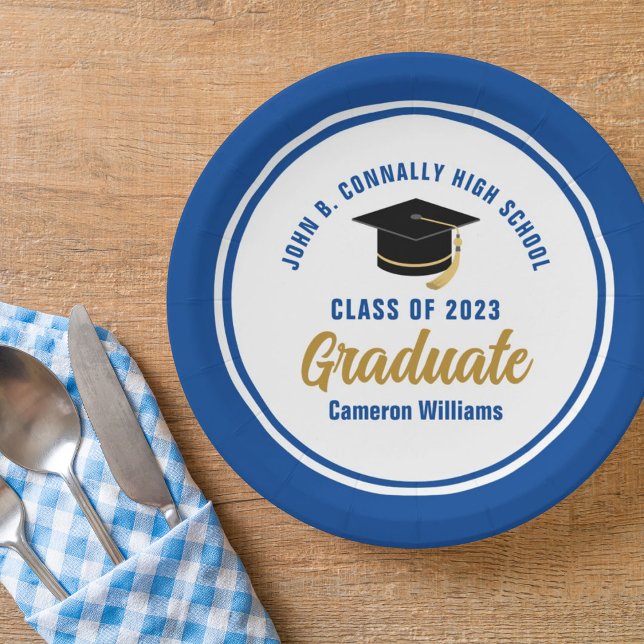 Custom Blue Gold Graduate 2025 Graduation Party Pappteller (Von Creator hochgeladen)