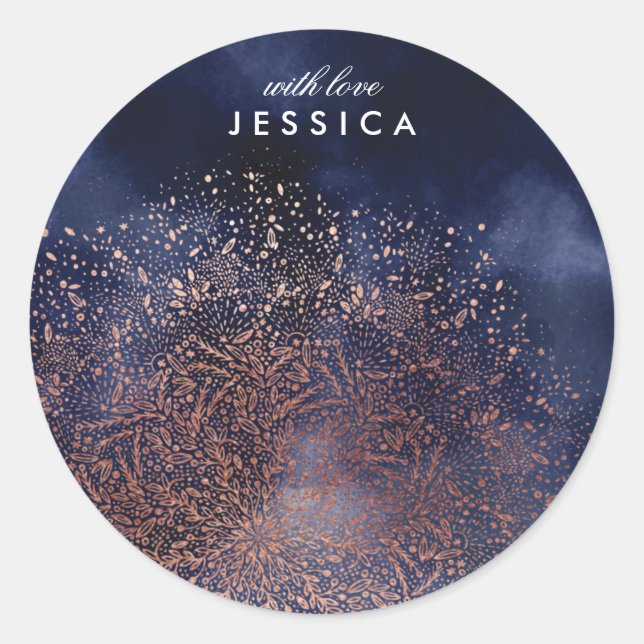 Custom Blue Gold Sparkle Weihnachtsaufkleber Runder Aufkleber (Vorderseite)