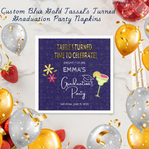 Custom Blue Gold Tasselߴ Turned Graduation Party Serviette