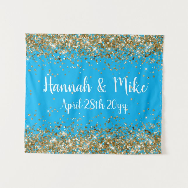 Custom Blue Gold Wedding Backdrop Foto Prop Wandteppich (Vorderseite (Horizontal))