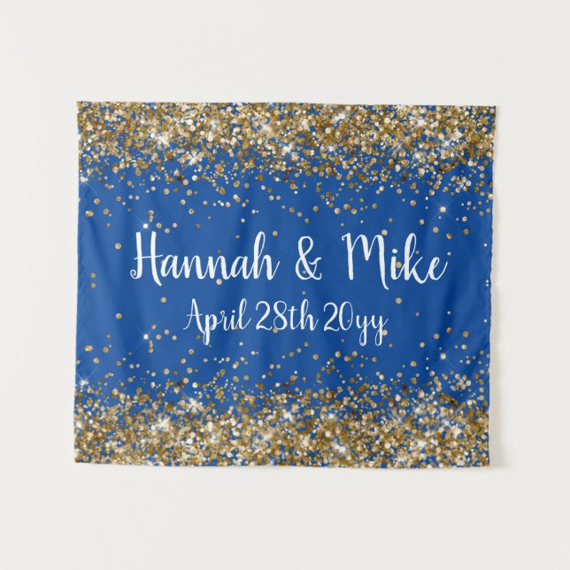 Custom Blue Gold Wedding Backdrop Foto Prop Wandteppich (Vorderseite (Horizontal))