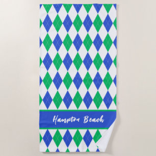 Custom Blue & Green Rauten Beach Handtuch