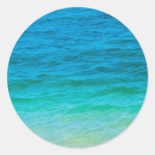 Custom Blue Green Sea Waves Blank Template Elegant Runder Aufkleber (Vorderseite)