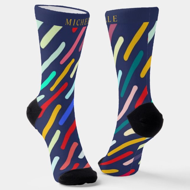 Custom Blue Green Yellow Geometric Muster Socken (Gewinkelt)
